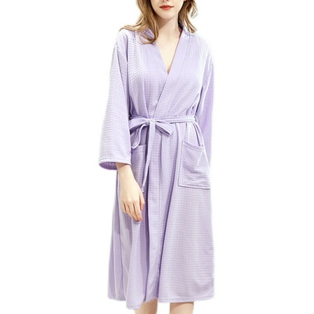 

Avamo Men Lightweight Dressing Gown Belted Soft Sleepwear V Neck Home Bathrobe with Pockets Light Purple M