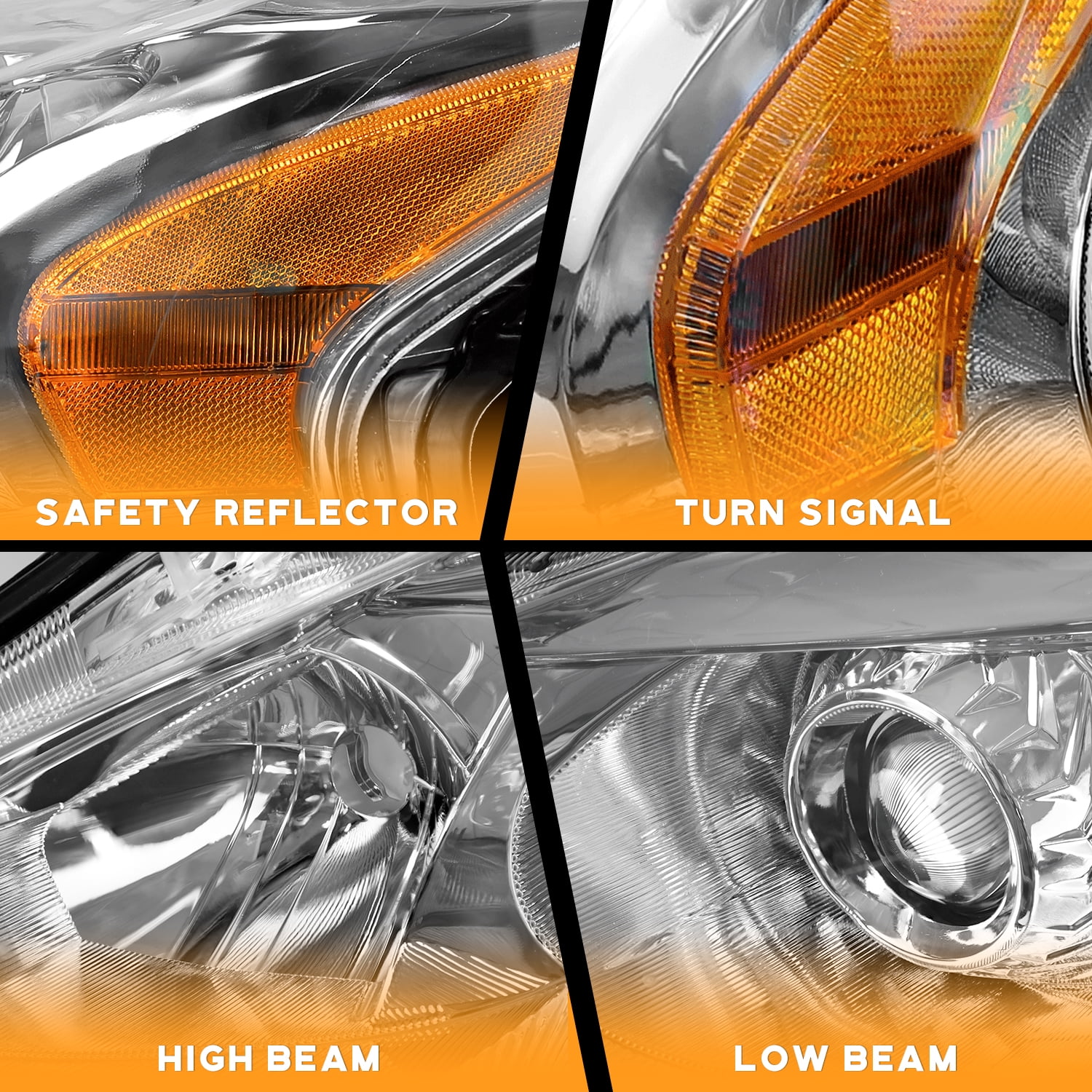 WEELMOTO Halogen Headlights for 2013-2015 Altima 4Dr Sedan Headlight Assembly Pair Replacement for 13 14 15 Altima Chrome Housing Amber Reflector (DOES NOT FIT XENON/HID)