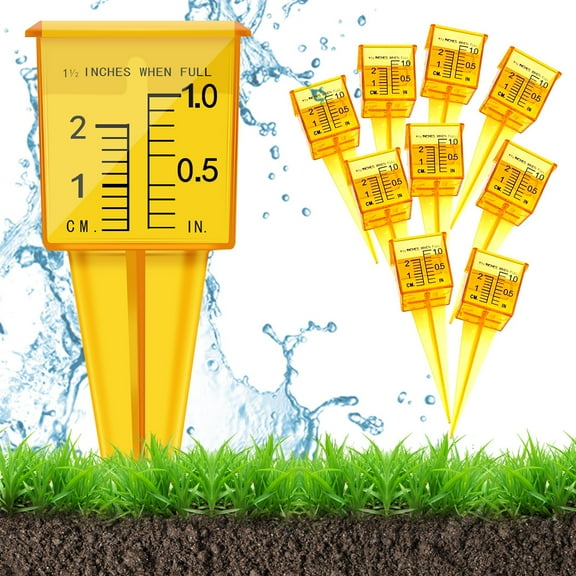 Lieonvis 10pcs Bright Yellow Transparent Rain Gauge Reusable Garden Water Gauge Outdoor Water Measuring Tool Durable Plastic Sprinkler Gauge Instrument for Garden Lawn Backyard