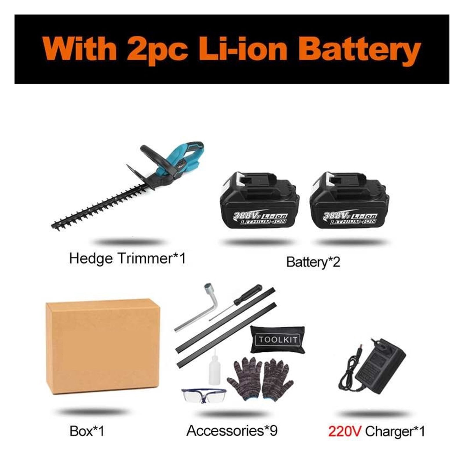 1400W 388VF Cordless Grass Hedge Trimmer For 18V Battery Electric Hedge Trimmer Pruning Shears Grass Trimmer Garden Tools ,2 IN 1 Trimmer & Edger