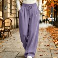 thumbnail image 5 of Wide Leg Sweatpants for Women Drawstring Lounge Pants Straight Leg Sweat Pants with Side Pockets and Front Seam Detail, Purple, M, 5 of 5