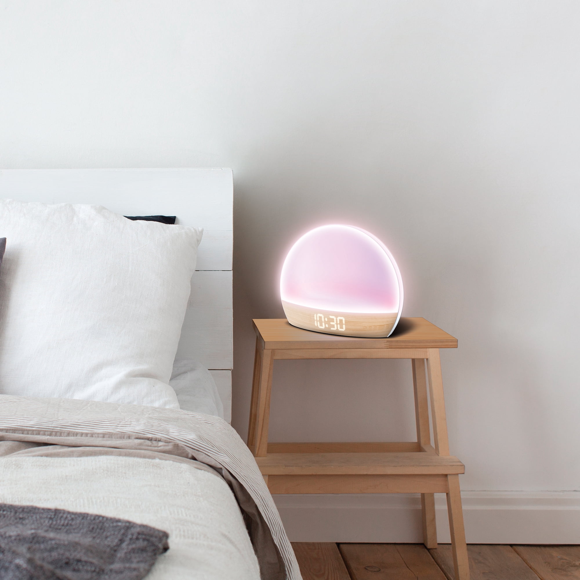Brookstone Sunrise Alarm Clock with Soft LED Light, RGB Color Night Light, Sunrise & Sunset Simulation, Time/Date and Indoor Temperature Display, Touch Controls, USB Powered