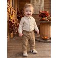 thumbnail image 5 of Loicainy Infant Baby Boys Fall Outfits 3 6 12 18 Months Long Sleeve Lapel Striped Romper Solid Color Pants Clothes Set, 5 of 9
