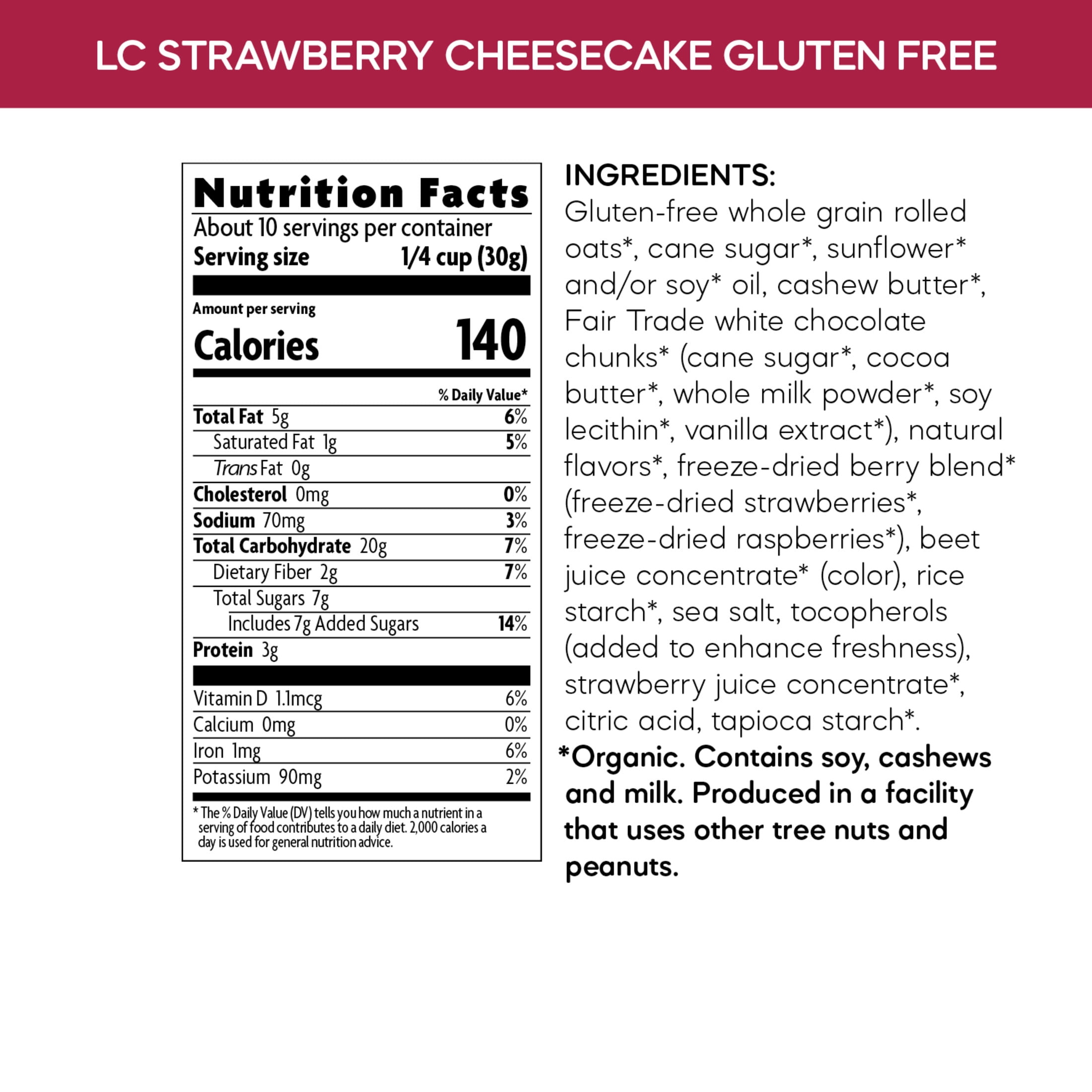 Love Crunch Organic Granola, Strawberry Cheesecake Gluten Free, 11oz Pouch