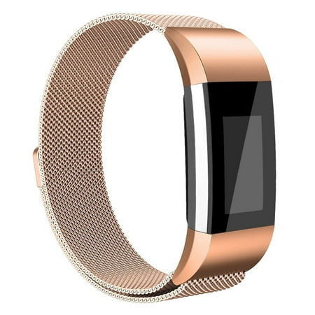 Vancle for Fitbit Charge 2 Bands Band Replacement Accessories Small Large Mesh Stainless Steel Magnet Clasp Rose Gold, Large