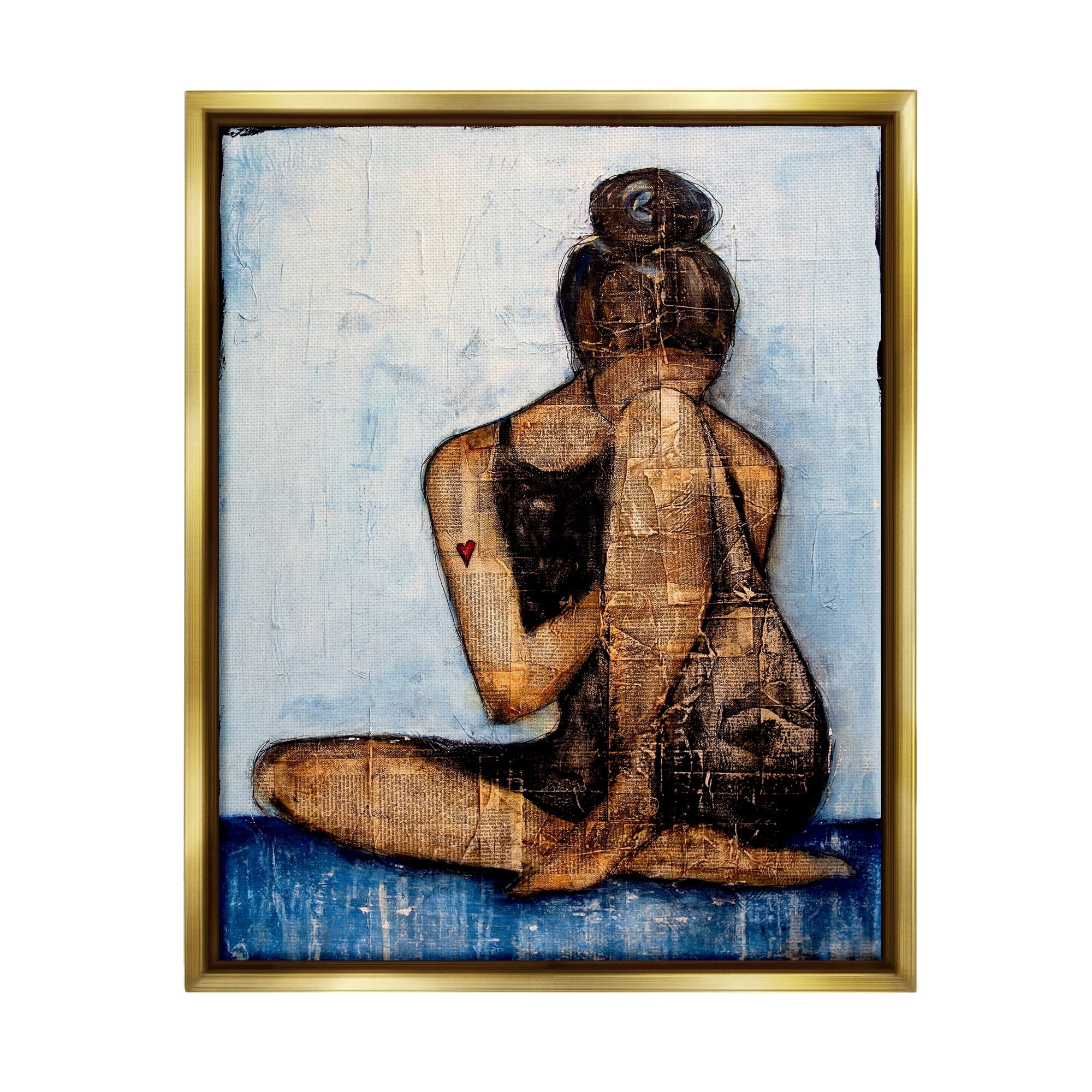 Stupell Industries Emotional Painting Collage Layered Words Girl Heart Painting Metallic Gold Floating Framed Canvas Print Wall Art, Design by Erin Ashley