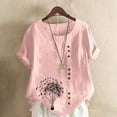thumbnail image 1 of Women Casual And Linen Round-Neck Top Printed Short Sleeve Button T-shirt Blouse, 1 of 1