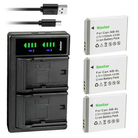 Kastar 3-Pack NB-6L Battery and LTD2 USB Charger Replacement for Canon Digital IXUS 105  Digital IXUS 105 IS  PowerShot D10  PowerShot D20  PowerShot D30  PowerShot ELPH 500 HS  PowerShot S90 Camera