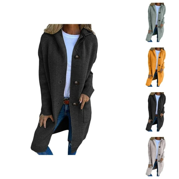 Cardigan Sweaters for Women Long Sleeve Button Hooded Knitted Sweater Coat with Pockets Womens Cardigan Sweaters