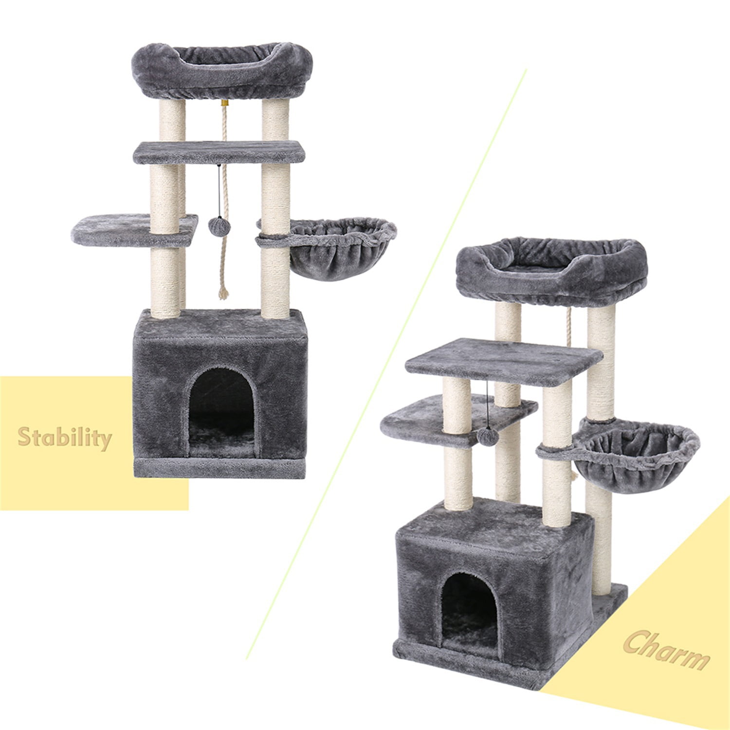 Pefilos 54" Cat Tree Tower for Big Cats, Cat Tree House Furniture with Hammock, Indoor Cat Condo for Adult Cats, Beige Pefilos 54" Cat Tree Tower for Big Cats, Cat Tree House Furniture with Hammock, Indoor Cat Condo for Adult Cats, Beige