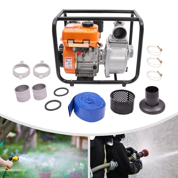 Miumaeov 196CC 4L/1.06gal Water Pump Diesel Powered 3600rpm Water Transfer Pump W/ 7.5m Water Pipe