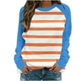 thumbnail image 2 of Striped Tops for Women Raglan Long Sleeve Crewneck Casual Lightweight Colorblock Sweatshirts Loose Fit (XL, Light Blue), 2 of 5
