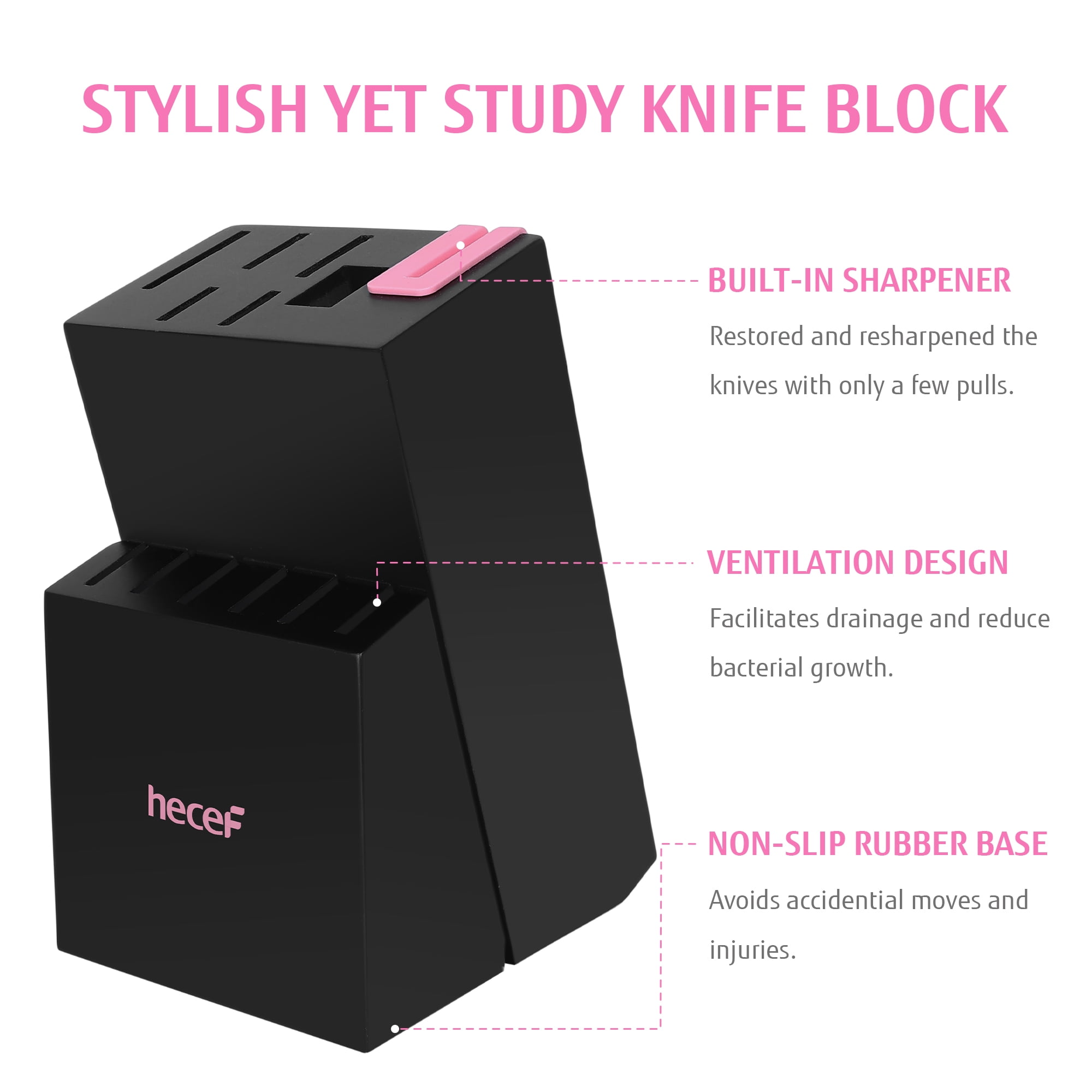 Hecef 13-Piece Knife Set, Stainless Steel Kitchen Knives with Block, Chef Knife, Santoku Knife, Steak Knives, Scissors