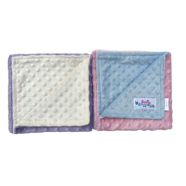 Juego de 2 mantas cuadradas reversibles para muñecas de bebé de 17 pulgadas, color rosa y lavanda, diseño de lunares Minky | Mantas para muñecas, ropa de cama para muñecas de 18 pulgadas, manta para m