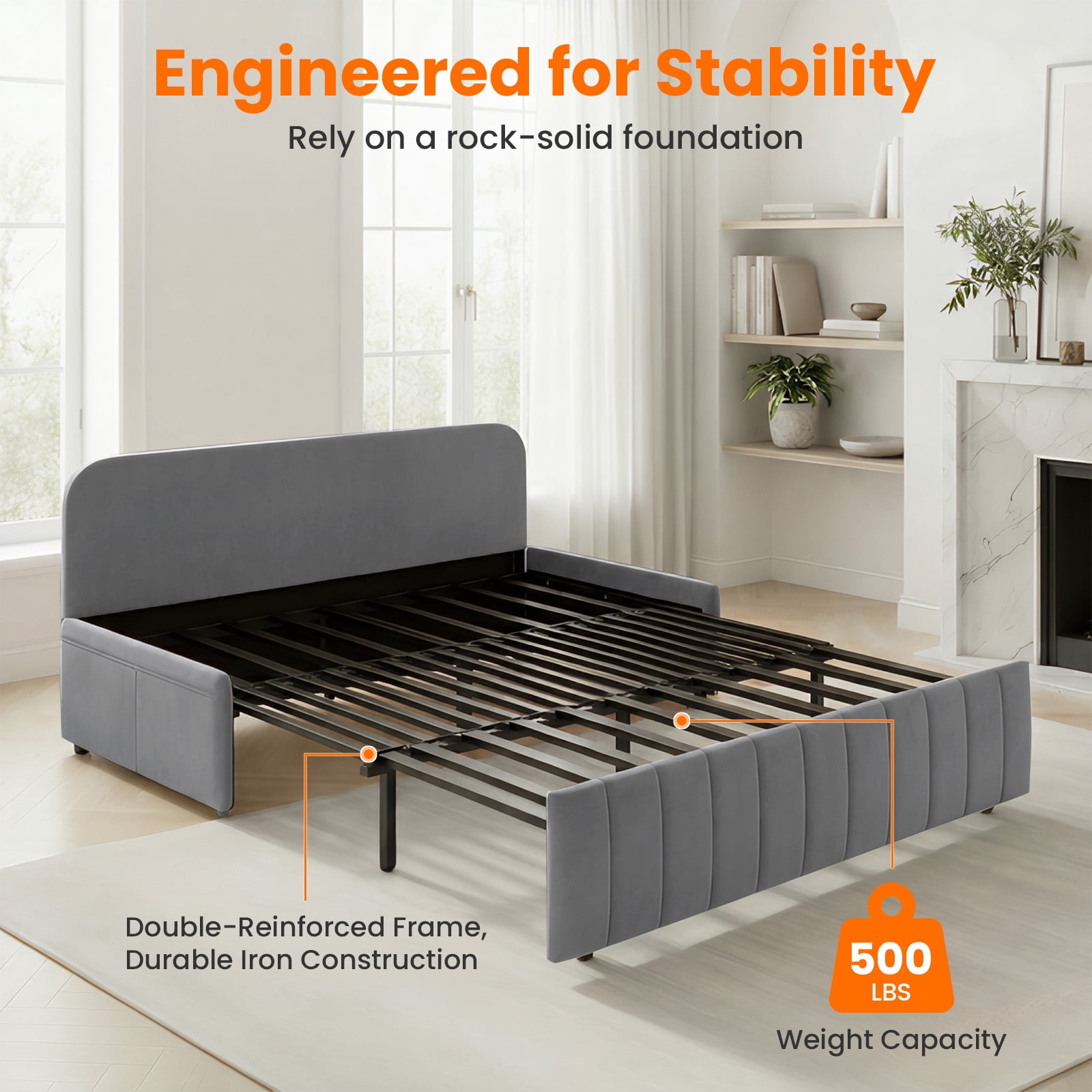 Puremind Queen Size Pull Out Sofa Bed, Convertible Sleeper Sofa with Pull Out Bed, Loveseat Couch Bed with Pillows for Living Room/Apartment, Light Gray