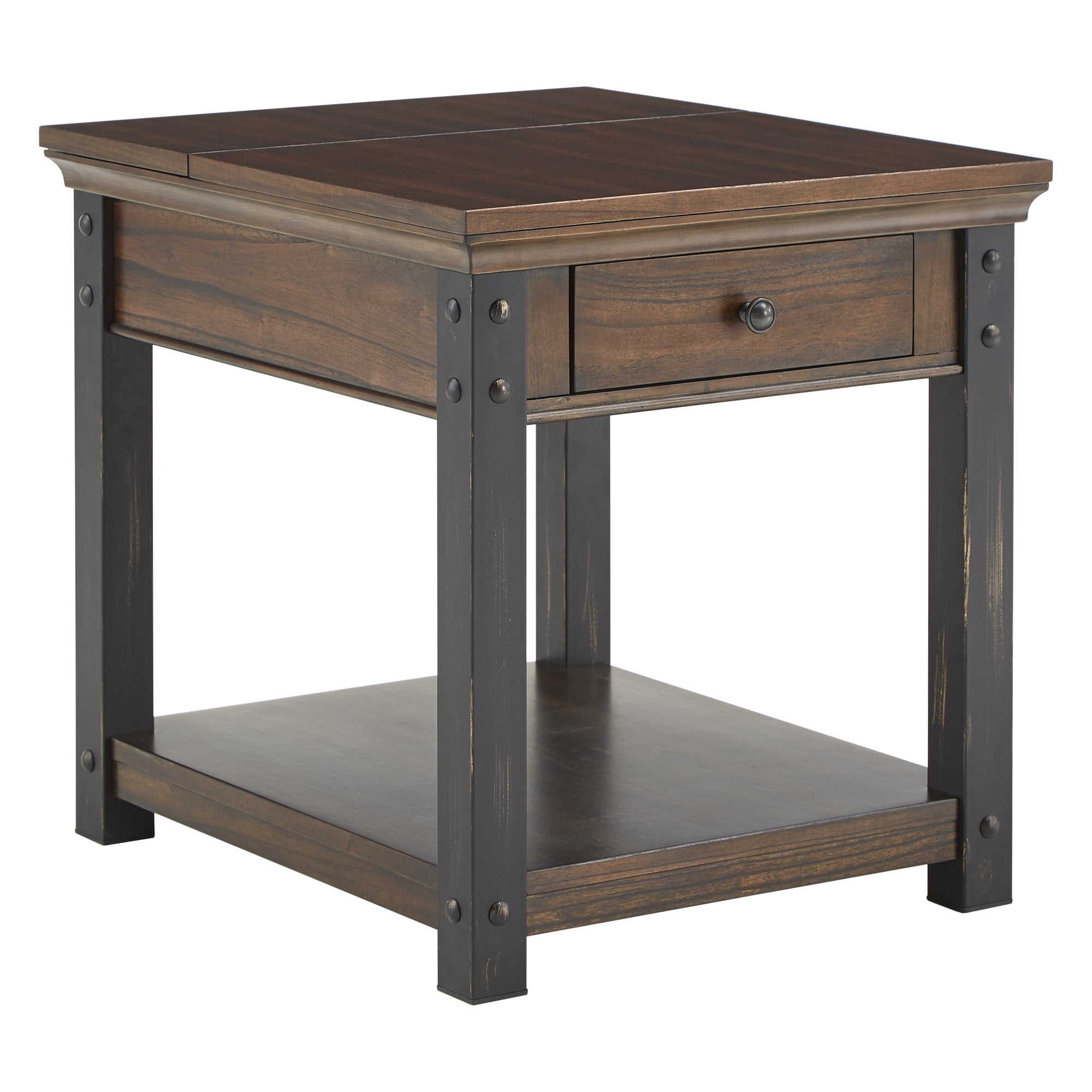 Weston Home Niccola Wood Rectangular End Table with Built-In Outlets, Dark Cherry Finish