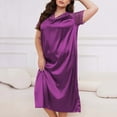 thumbnail image 3 of Maean Womens Plus Size Nightgowns Satin Silky Lace Short Sleeve Loose Sleepwear V Neck Nightdress, 3 of 6