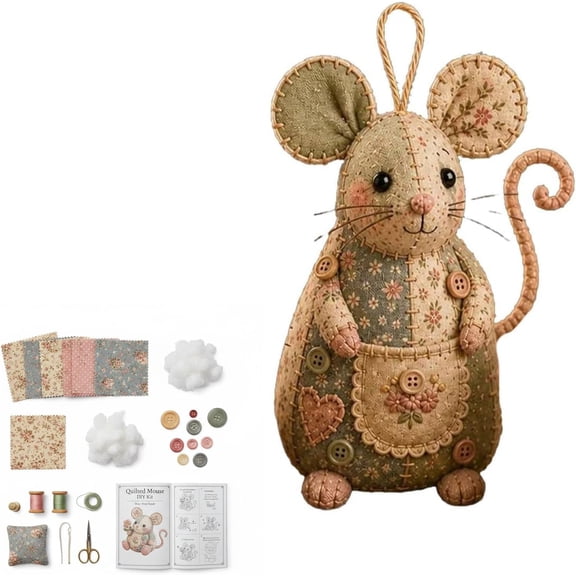 BUDAO00 Patchwork Mouse DIY Kit, Handmade Sewing Craft Kit for Mouse Making, Creative Patchwork Animal Craft Project, Cute Mouse DIY Set for Hobby Sewing Quilting Art Crafting Gift (C Set)