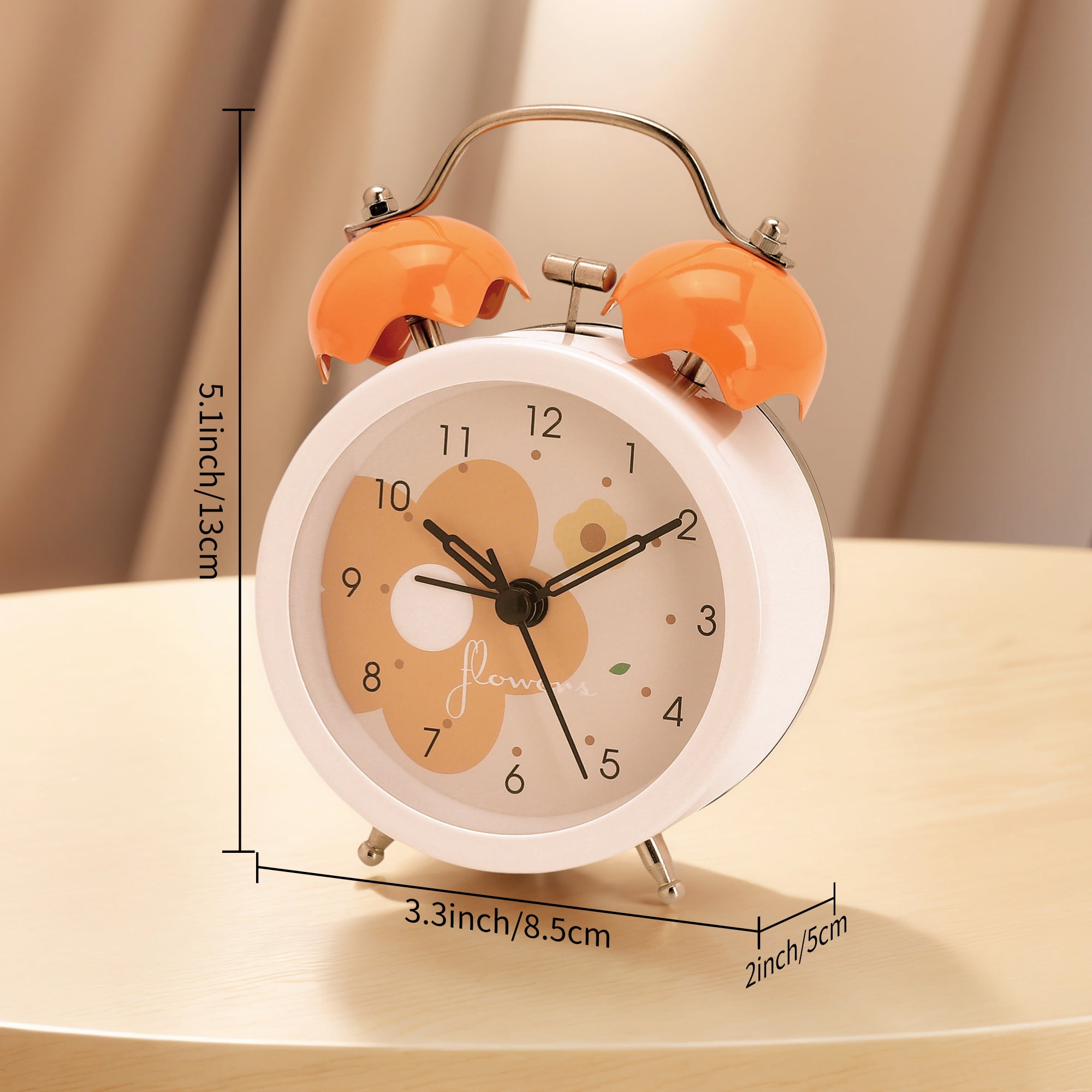 Unique Bargains Compact Size Silent Mechanical Alarm Clock Orange 3.3"L x 2.0"W x 5.1"H