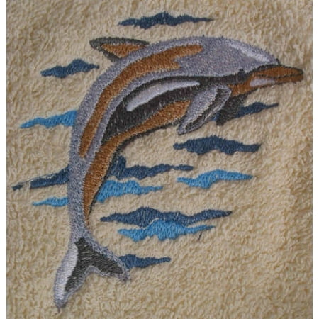 - Big Black Horse Embroidered Jumping Dolphin Towel Set - White