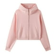 thumbnail image 2 of Cropped Zip Up Hoodies for Women Fall Winter Long Sleeve Heavyweight Plain Hooded Sweatshirt with Pockets Crop Tops, 2 of 3
