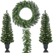 Sterling Complete 4 Piece Vancouver Pine Holiday Decor Set with Warm White LED Lights