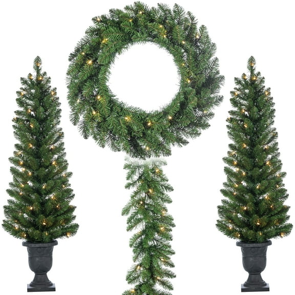 Sterling Complete 4 Piece Vancouver Pine Holiday Decor Set with Warm White LED Lights