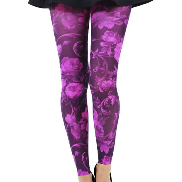 Pink Floral Opaque Patterned Footless Tights for Women Malka Chic