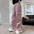 thumbnail image 6 of Girls Cargo Pants Elastic Waistband Relaxed Fit Hop Wide Leg with Multipule Pocket for Season Clothes Fall-Red,13-14 Years, 6 of 8