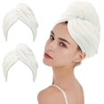 thumbnail image 1 of Paquete de 2 toallas de microfibra para el cabello para mujer, turbante de secado rápido con botón, antiencrespamiento, tamaño grande., 1 of 5