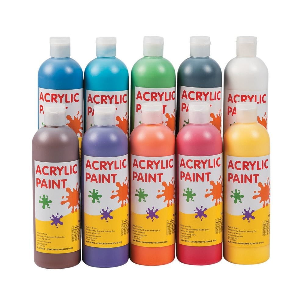 Awesome Acrylic Paint Set 10 Colors 16Oz - Basic Supplies - 10 Pieces ...