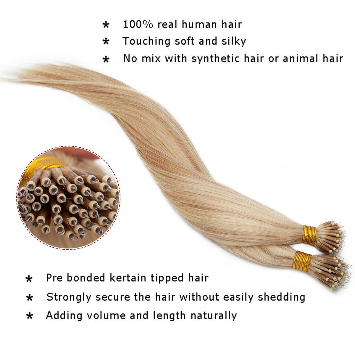 SEGO 100% Remy Human Hair Extensions Micro Loop Hair Extension Nano Micro Bead Ring Thick Hair Piece Clearance
