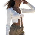 thumbnail image 2 of Cropped Cardigan Sweaters for Women 2025 Long Sleeve V Neck Ribbed Knit Tie Front Plain Cardigan Outerwear, 2 of 6