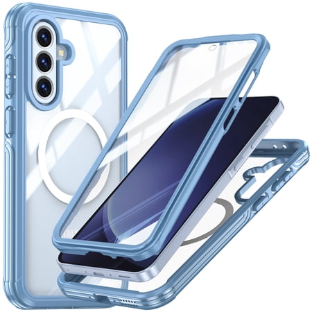 For Samsung Galaxy A56 5G Case Compatible with MagSafe, Full Body Rugged Shockproof with Built-in Screen Protector, 360 Degree Military Grade Drop Protection Clear Back Magnetic Cover, Blue