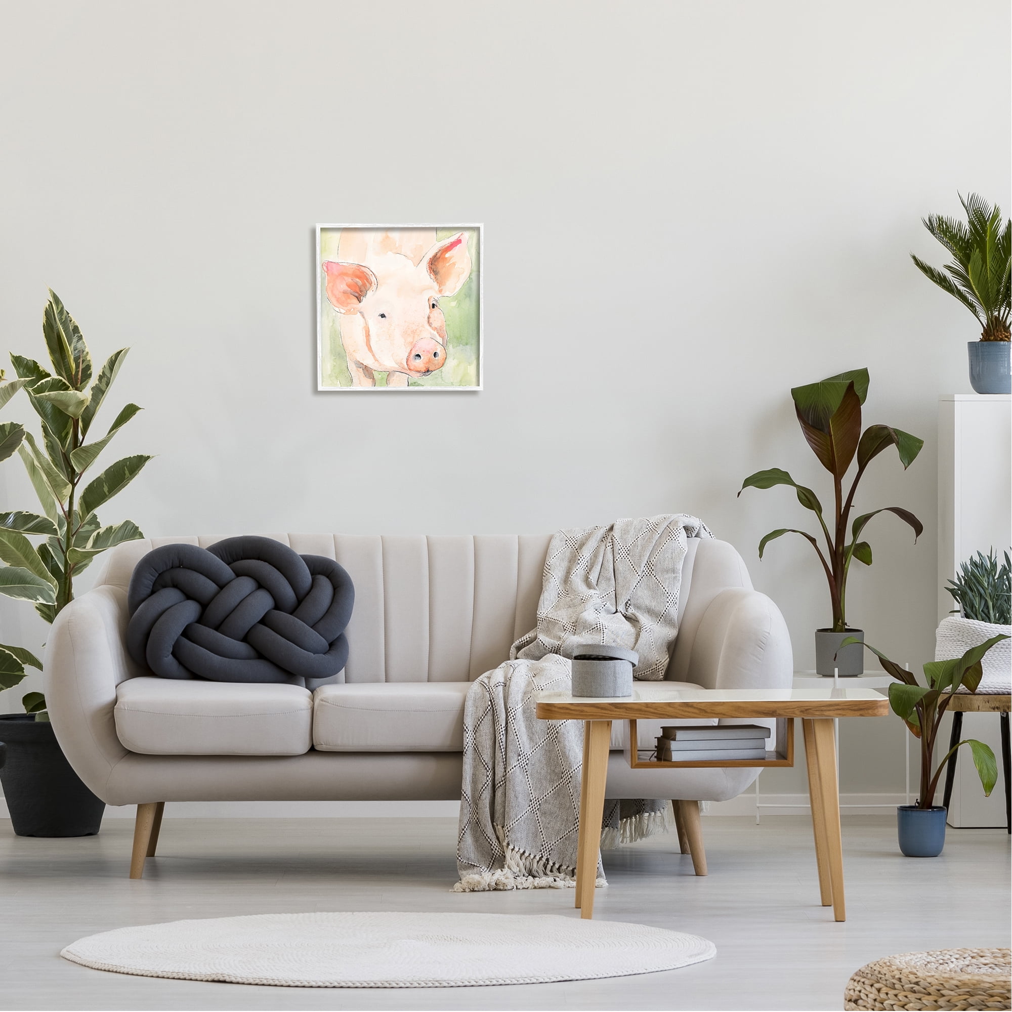 Stupell Industries Modern Pig Portrait Animals & Insects Painting White Framed Art Print Wall Art, 17 x 17