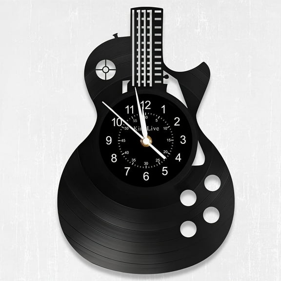 KingLive Guitar Vinyl Wall Clock Gifts for Holiday,Black Guitar Music Wall Clock Instrument Art Unique Gifts for Men Women Guitar Player for Birthday Wall Decor