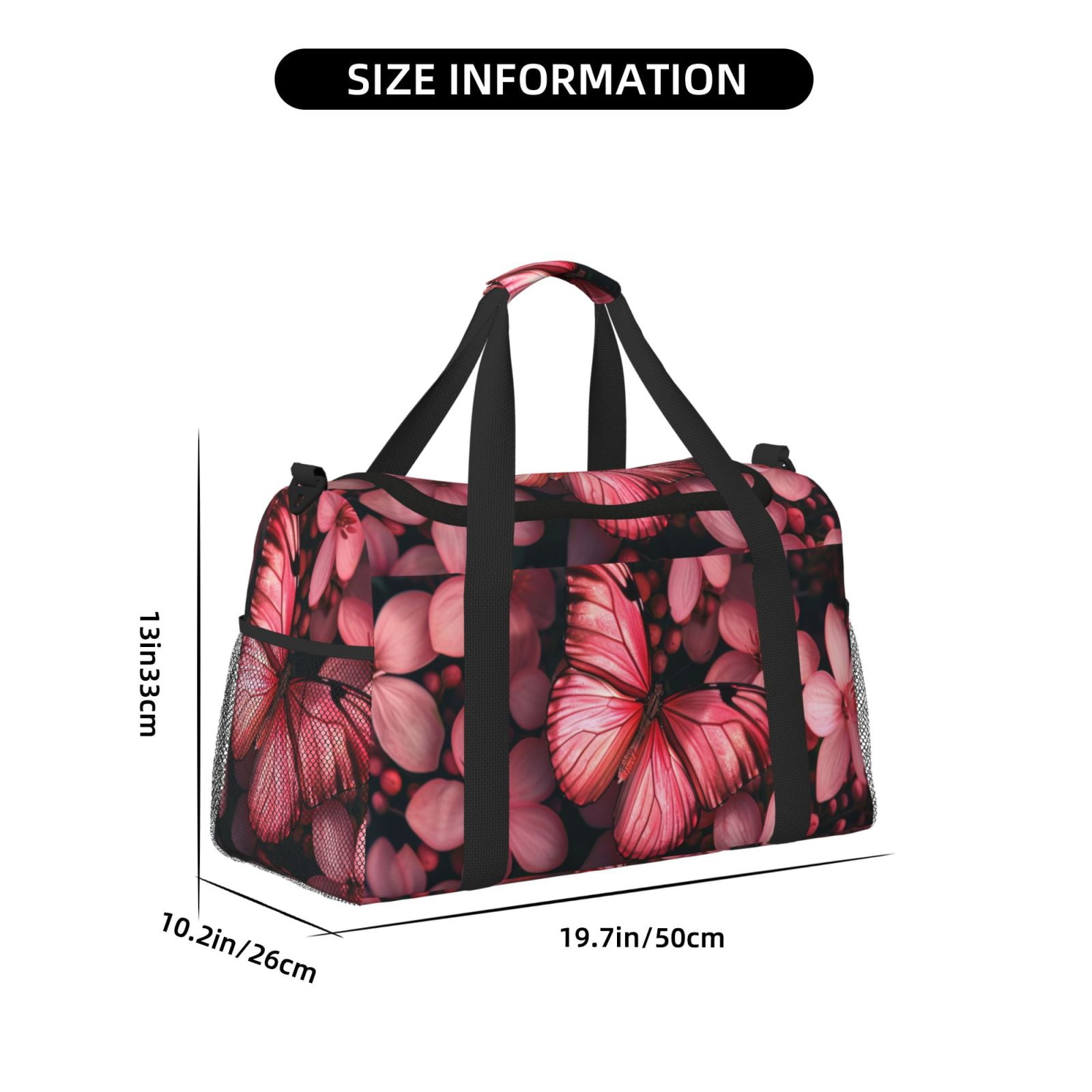 Fuzoiu pink butterfly Print Travel Duffle Bag,Carry On Tote Bags,Duffel Bag,Sport Gym Bag, Hospital Bag for Labor and Delivery, Overnight Bag,Luggage Bag