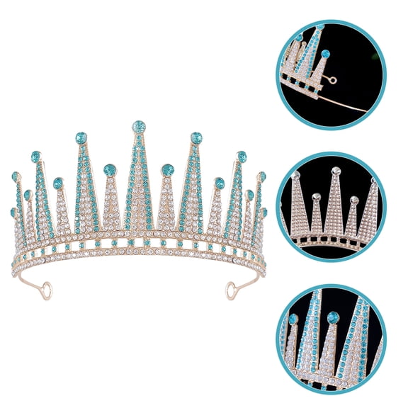 AURARMLET Wedding Crown for Bride Sky Blue Rhinestone Headpiece Beautiful Decorative Tiara