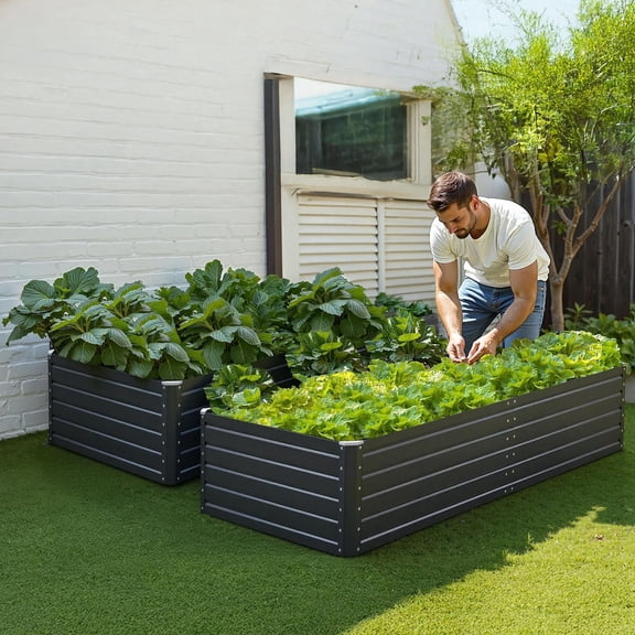 6.7 x 3 x 1.5 ft Galvalume Metal Raised Garden Bed, Large Open-Bottom Planter Box for Vegetables, Flowers, and Herbs