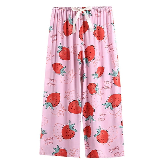 YeJammarp Cotton Pj Pants Womens Wide Leg Funny Graphic Capri Pajama Pants Lounge Sleep Causal Bottoms Cropped Trousers (One Size, Red)