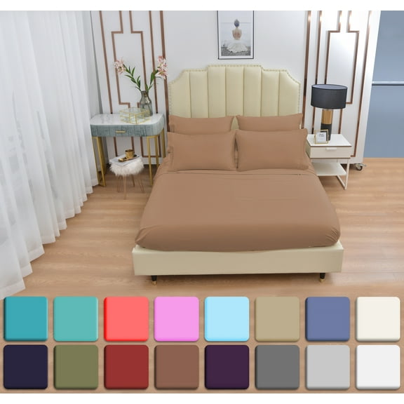 6 Piece Luxury Rayon Made From Bamboo Sheets Set- Queen Brown Sheets, Softer Than Cotton-Up To 16" Deep Pockets-Wrinkle Free-Extremely Soft Bamboo Derived Rayon Sheets- Queen,Brown
