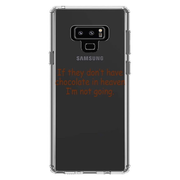 DistinctInk Clear Shockproof Hybrid Case for Samsung Galaxy Note 9 - TPU Bumper Acrylic Back Tempered Glass Screen Protector - If No Chocolate in Heaven I'm Not Going