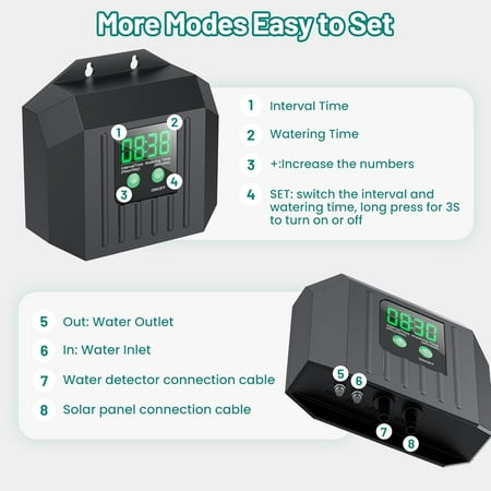 4W Solar Drip Irrigation System Digital Programmable Smart Watering with 2200mAh Battery for 15 Potted Plants Outdoor Indoor Garden