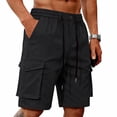 thumbnail image 4 of KeShDi Cargo Shorts Mens Workout Shorts Sleep Shorts Men's Solid Color Pocket Bandage Button Elastic Waist Casual Fashion Cargo Shorts Black M, 4 of 6