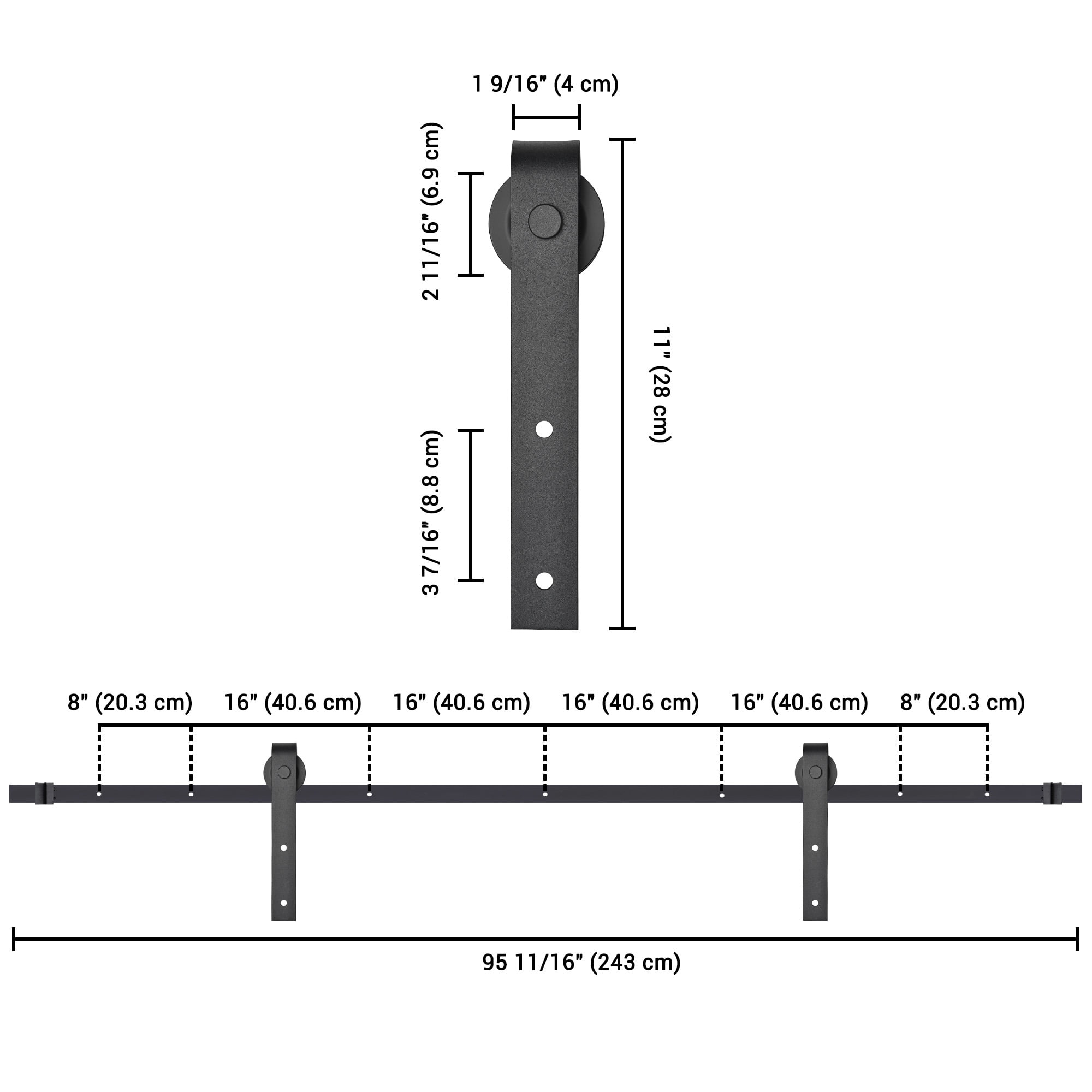 Aquaterior 8ft Sliding Barn Door Hardware Kit Single Door Hang Black Finsih 6x Tracks Count per Pack