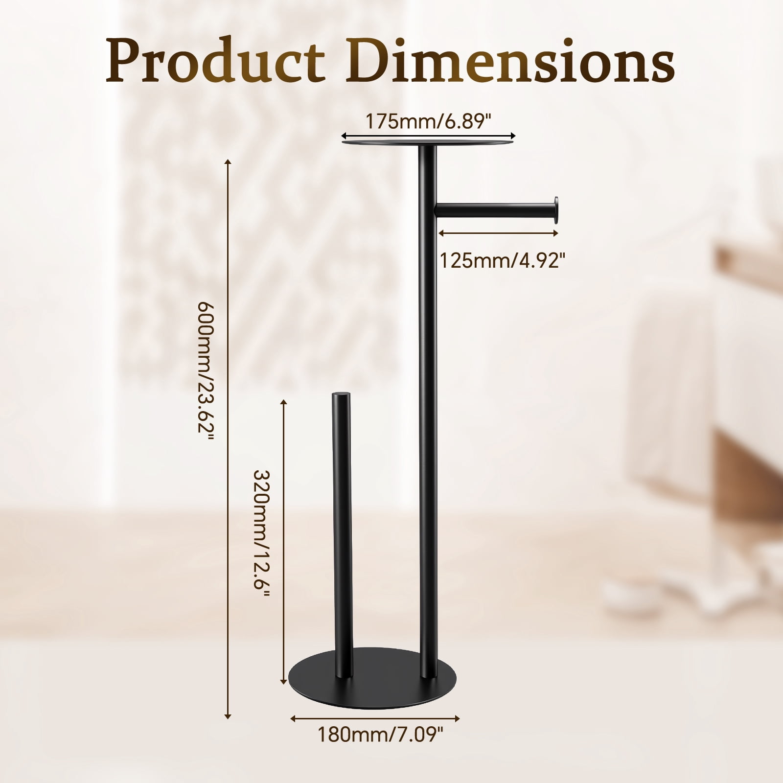 Towond Toilet Paper Holder Free Standing, 304 Stainless Steel Toilet Paper Stand for 4 Rolls with Top Storage Shelf for Phone & Small Items, Bathroom Organizers and Storage, Black