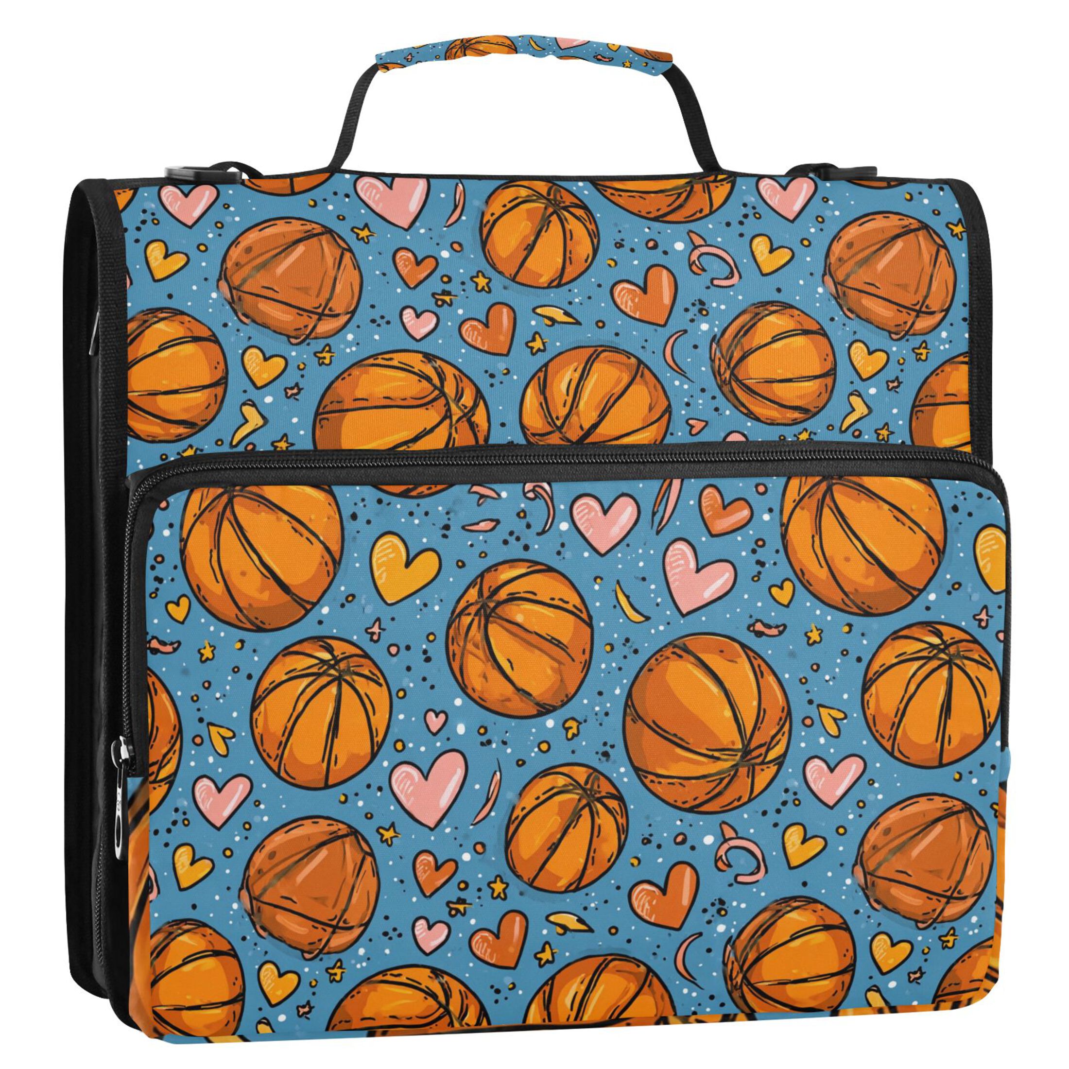 Zipper Binder Basketball Love 1.5 Inch Binder Folder Bag with Shoulder Strap and Handle