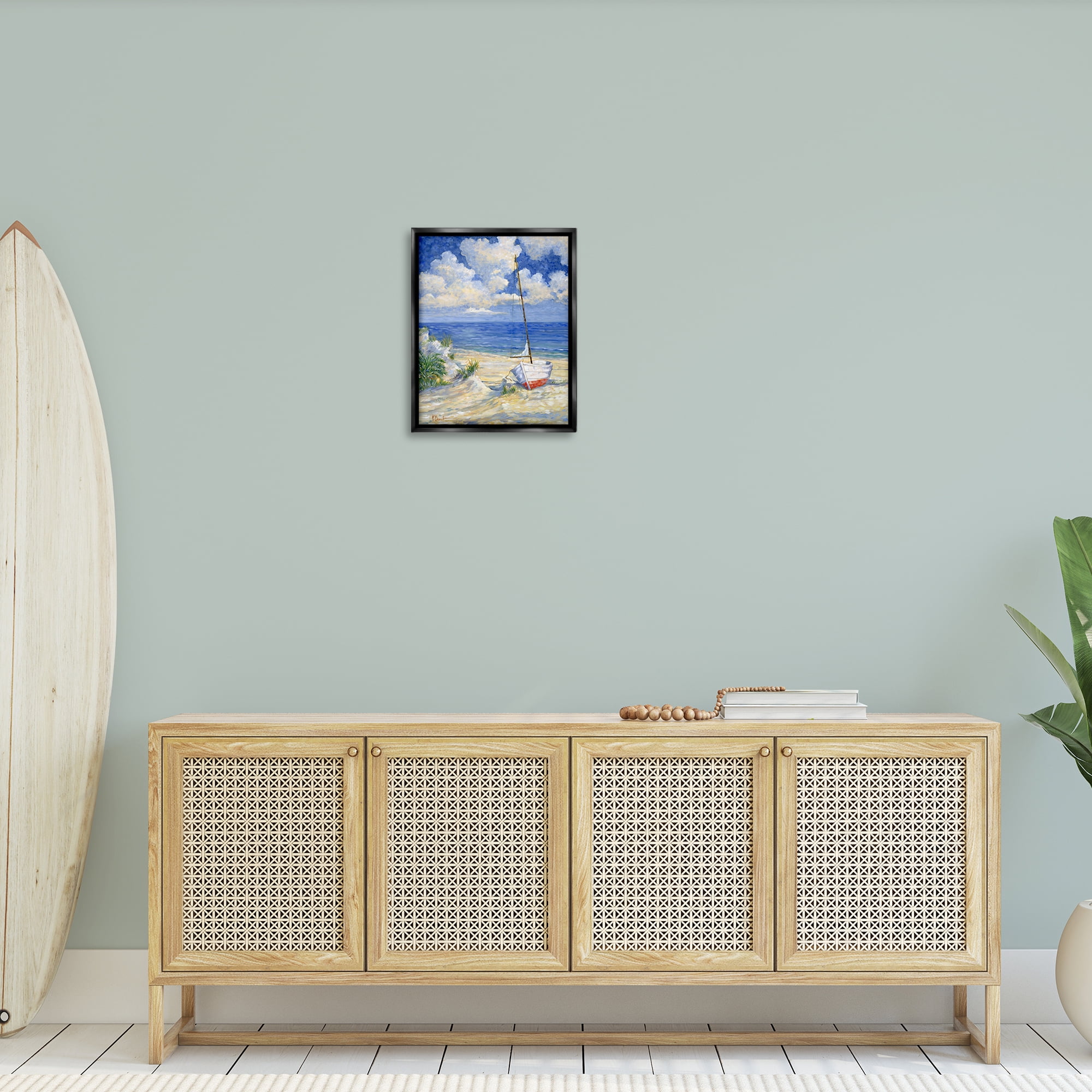 Stupell Industries Costa Del Sol View Transportation Painting Black Floater Framed Canvas Art Print Wall Art, 17 x 21