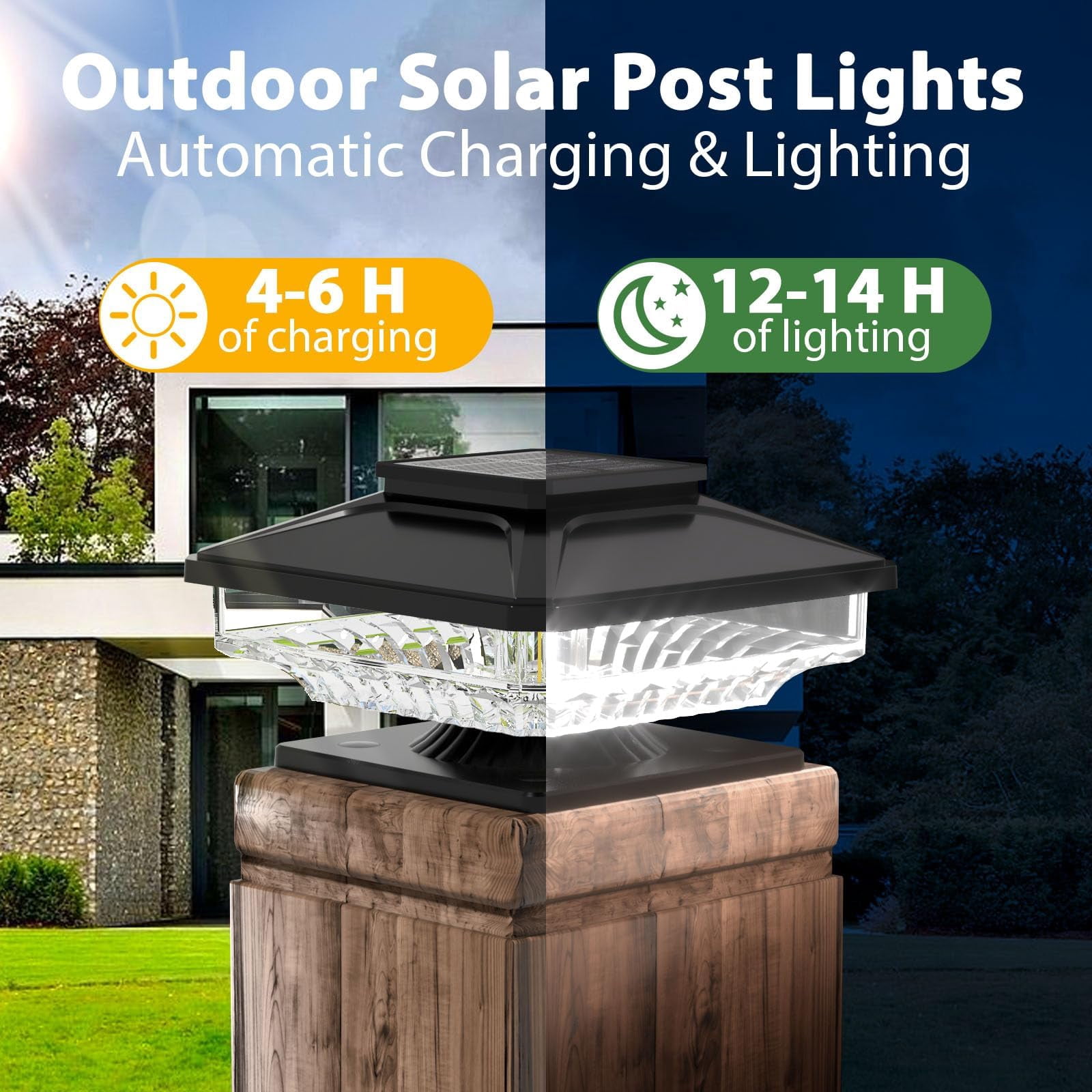 BITPOTT Solar Post Cap Deck Lights Outdoor Waterproof LED Dusk till Dawn Cool White Modern for 4x4 5x5 6x6 Wooden Posts 8 Pack