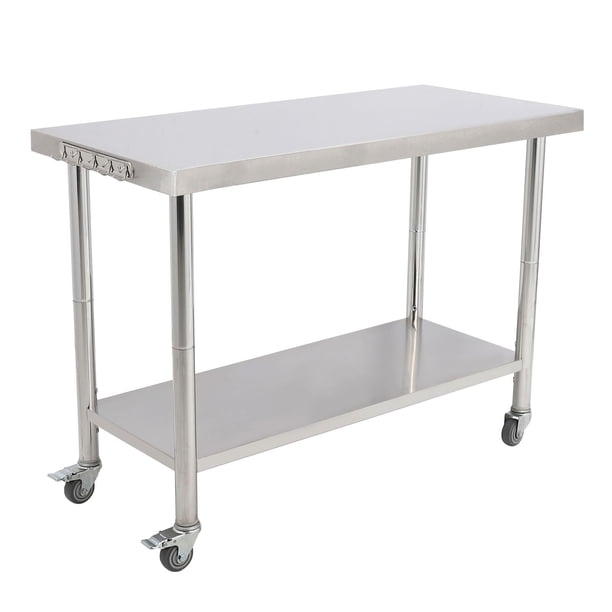 Yeshouse Mesa de acero inoxidable para preparación y trabajo con protector contra salpicaduras, mesa de cocina resistente con estante inferior ajustable y patas para restaurantes, hogares y hoteles